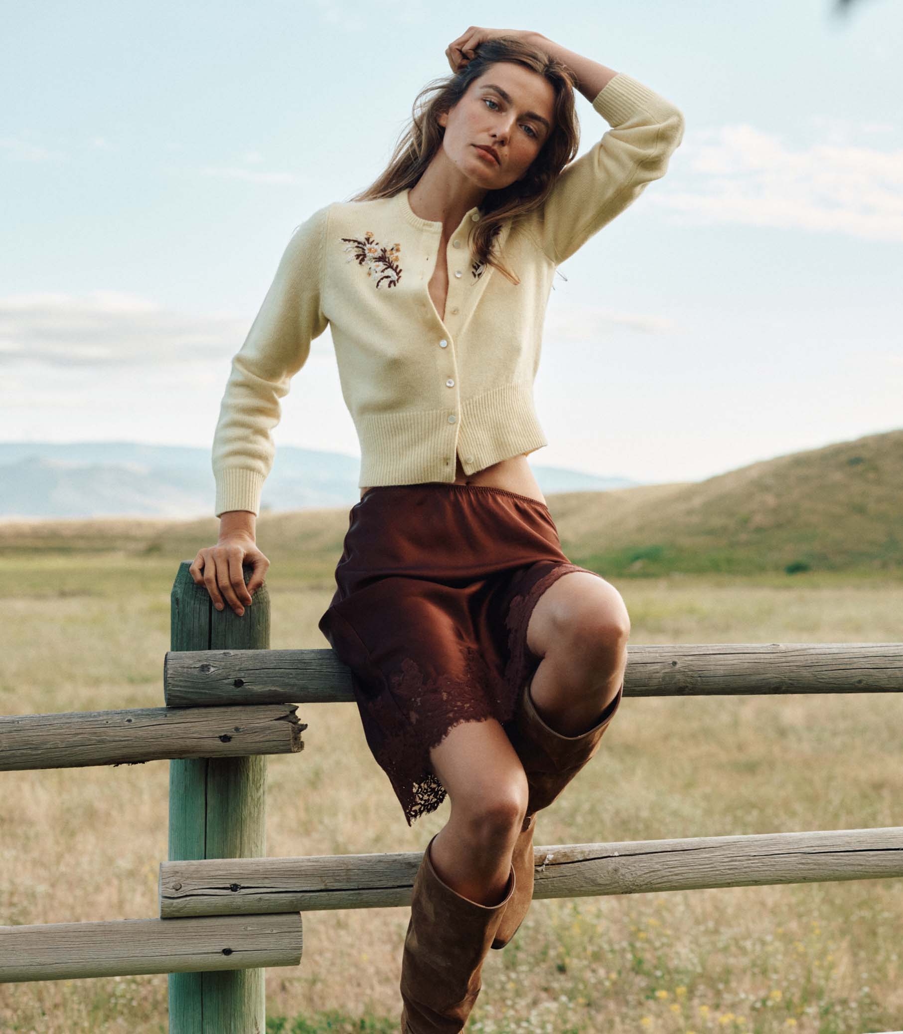 FAIRCHILD CASHMERE CARDIGAN -- BUTTERCUP FLORAL EMBROIDERY