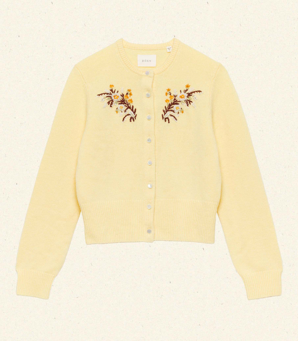 FAIRCHILD CASHMERE CARDIGAN -- BUTTERCUP FLORAL EMBROIDERY