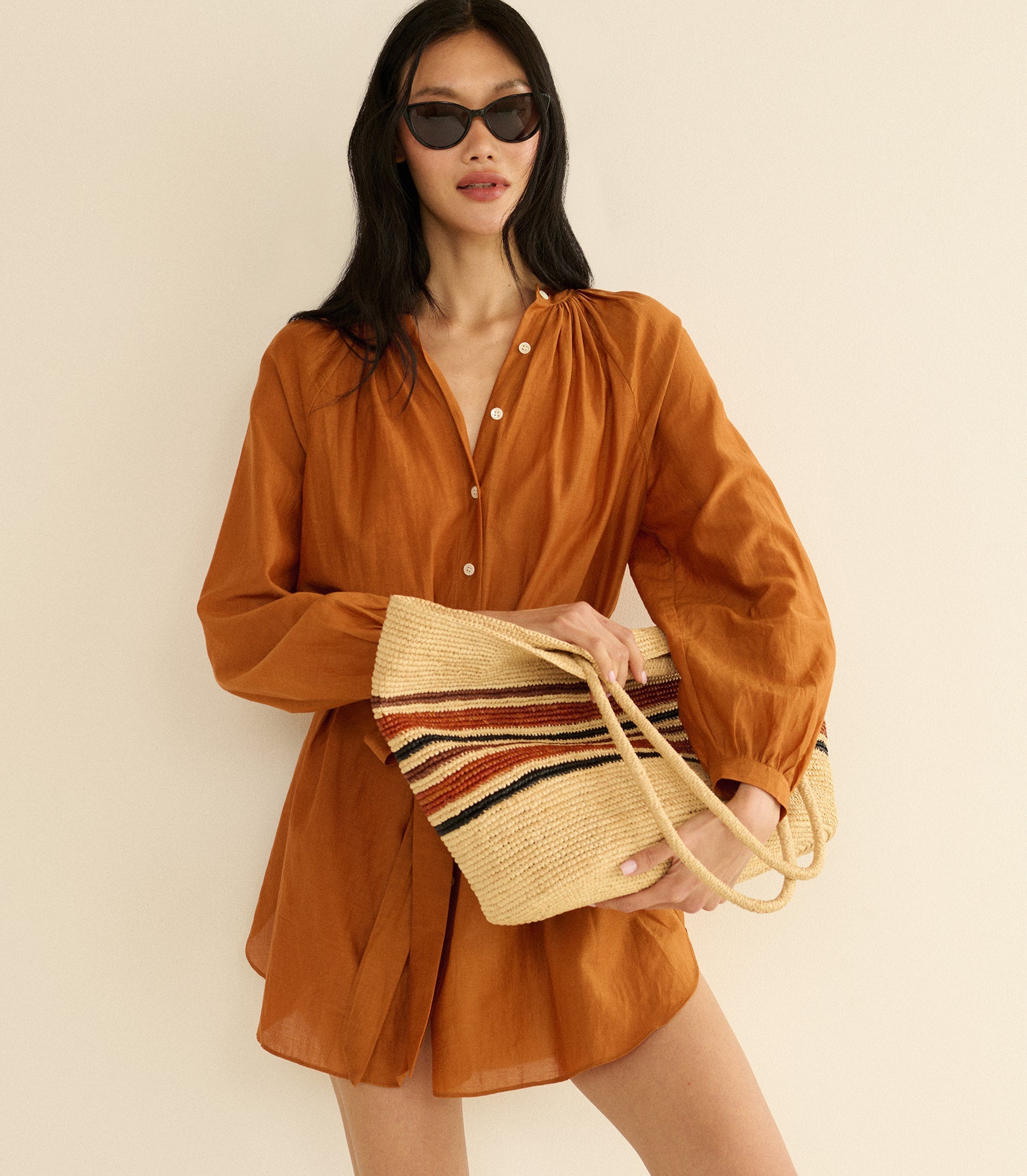 GRANDE HARBOUR TOTE -- NATURAL STRIPED RAFFIA