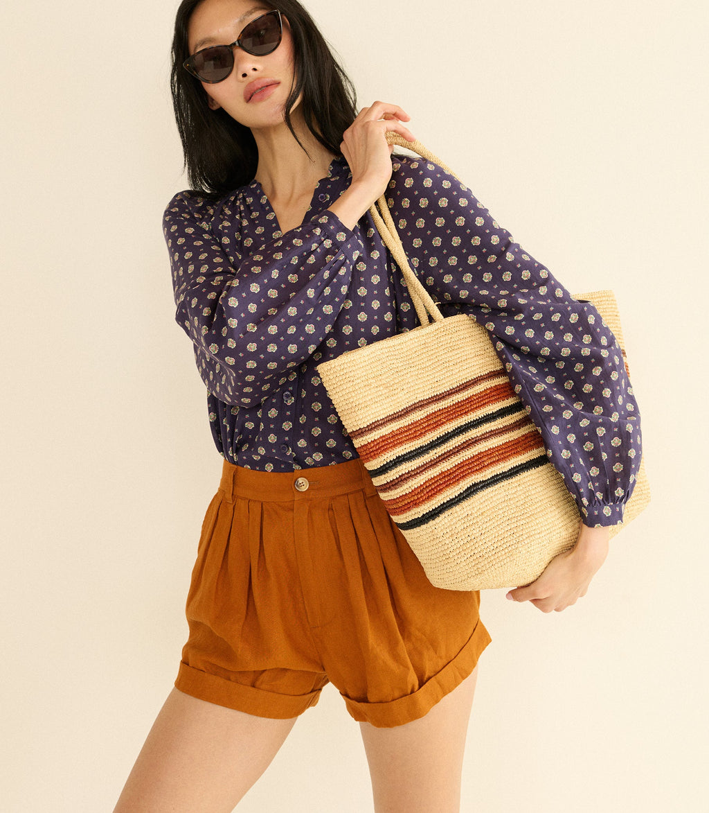 GRANDE HARBOUR TOTE -- NATURAL STRIPED RAFFIA