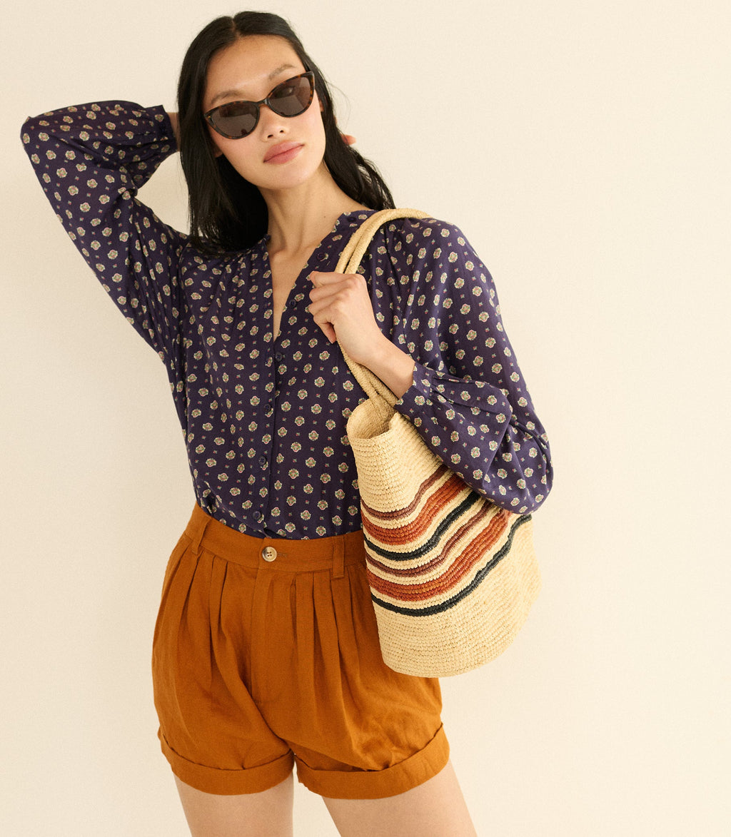 GRANDE HARBOUR TOTE -- NATURAL STRIPED RAFFIA