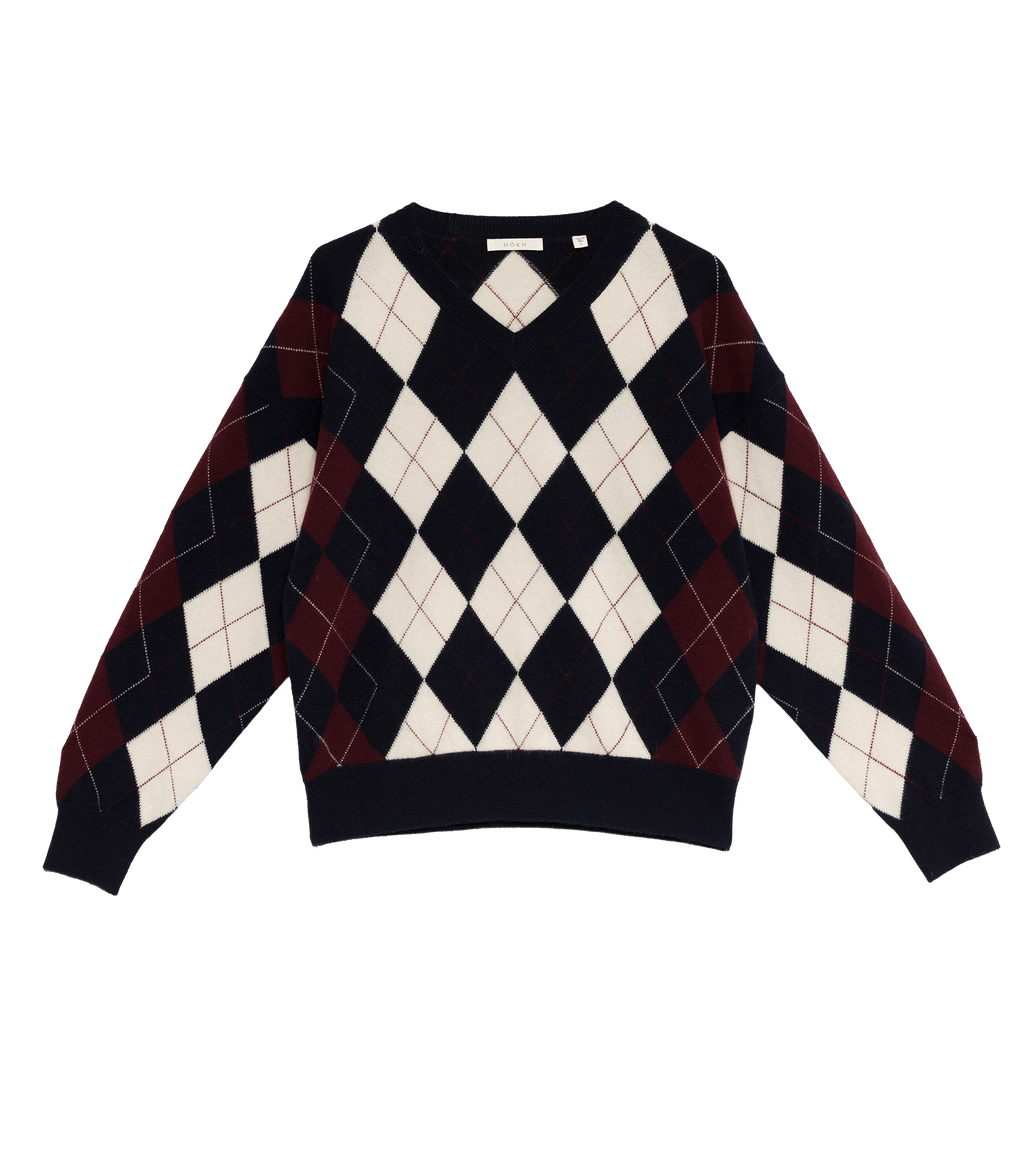 HARLEQUIN CASHMERE SWEATER -- NAVY ARGYLE