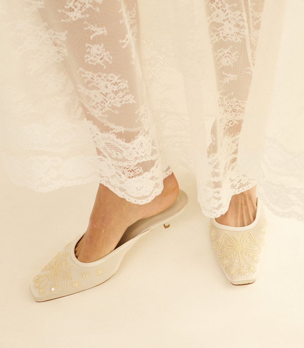 MALIN MULE -- EMBELLISHED EGGSHELL SATIN