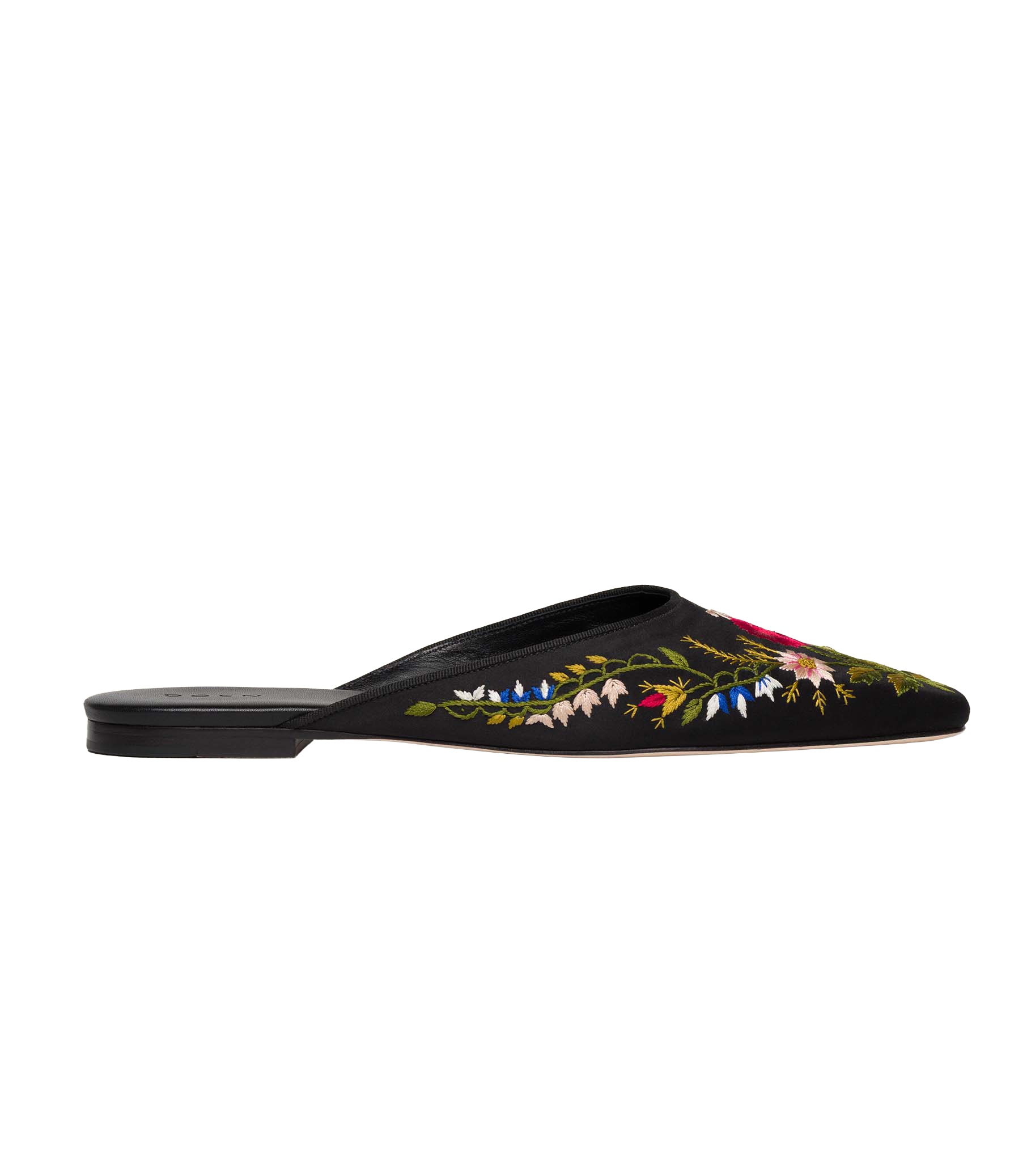 WREN MULE -- EMBROIDERED BLACK SATIN